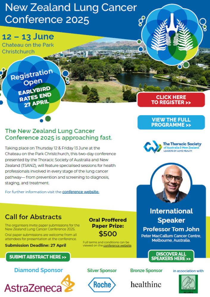 NZ Lung Cancer Conference Flyer, 12-13 June at Chateau on the Park, Christchurch